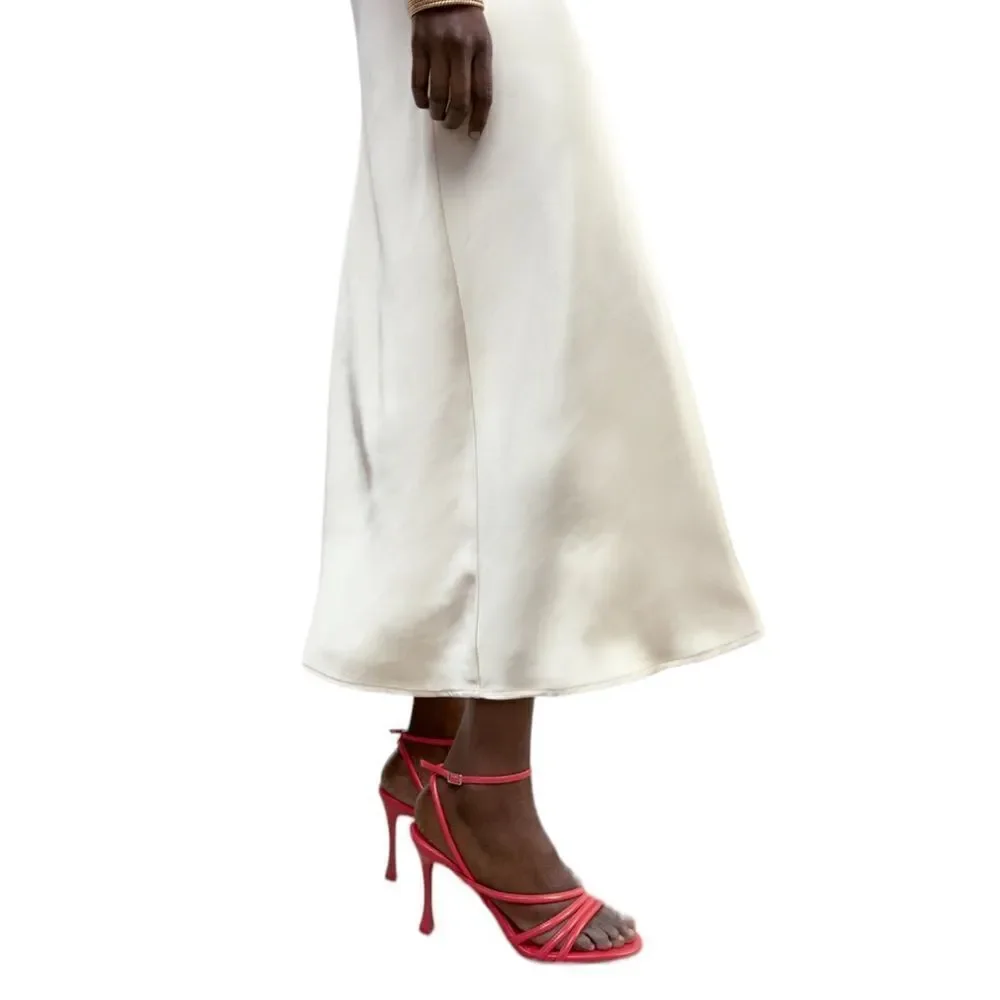 Zara Coral Red High Heeled Strap Sandals - Picture 8 of 15